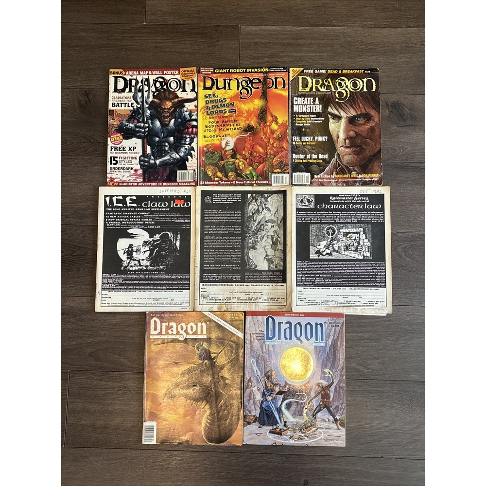 Vintage Dungeon Dragon Magazine Dungeons & Dragons Lot Of 8 80's And 2000's